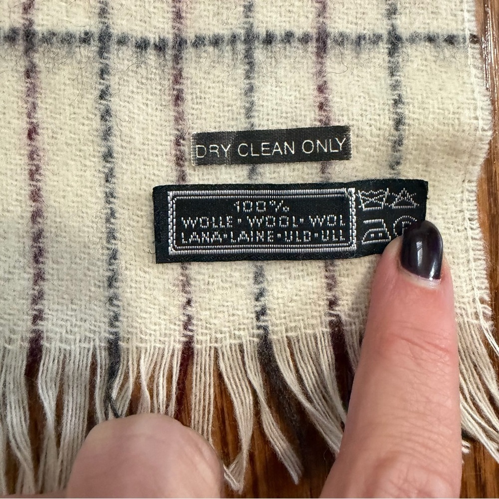 Abraham & Straus Vintage Wool Scarf Cream Gray Maroon Stripe German Made OS - Picture 5 of 7